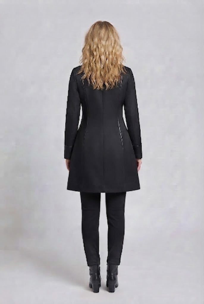 Damen elegante Frack mit Spitze Akzenten und dekorativem Knopfverschluss Drune