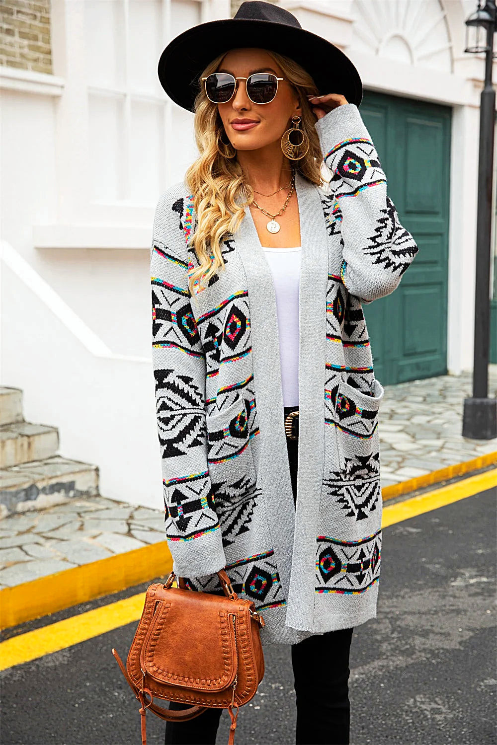 Drune | Langer Ethno-Strick-Cardigan für Damen