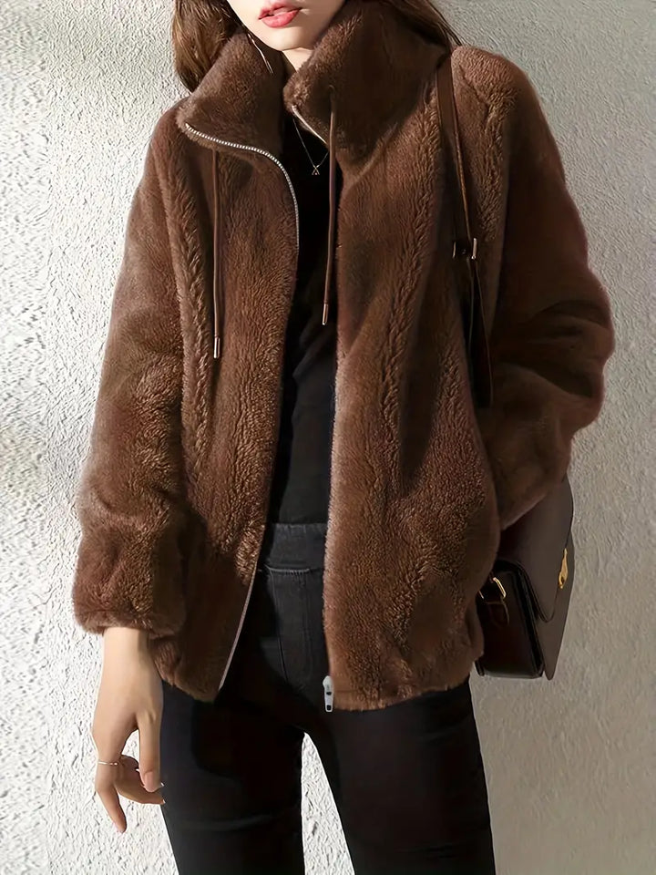 Drune | Teddy Jacke - Oversized Fit - Weiches Fleece - Hoher Kragen mit Reißverschluss