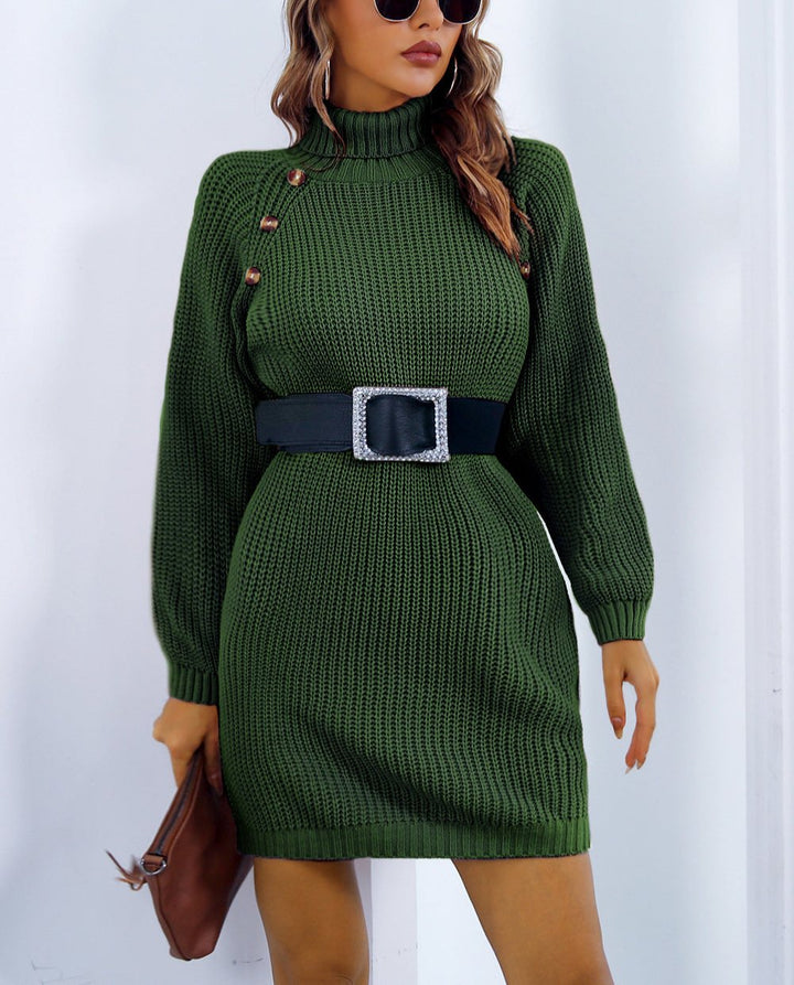 Drune | Schicke Herbst Strickkleid mit Kragen und Knopfverschluss für Frauen