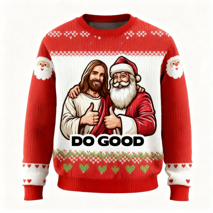 Drune | Santa & Jesus Muster hässlicher Pullover - Unisex Weihnachtsfeier-Essential