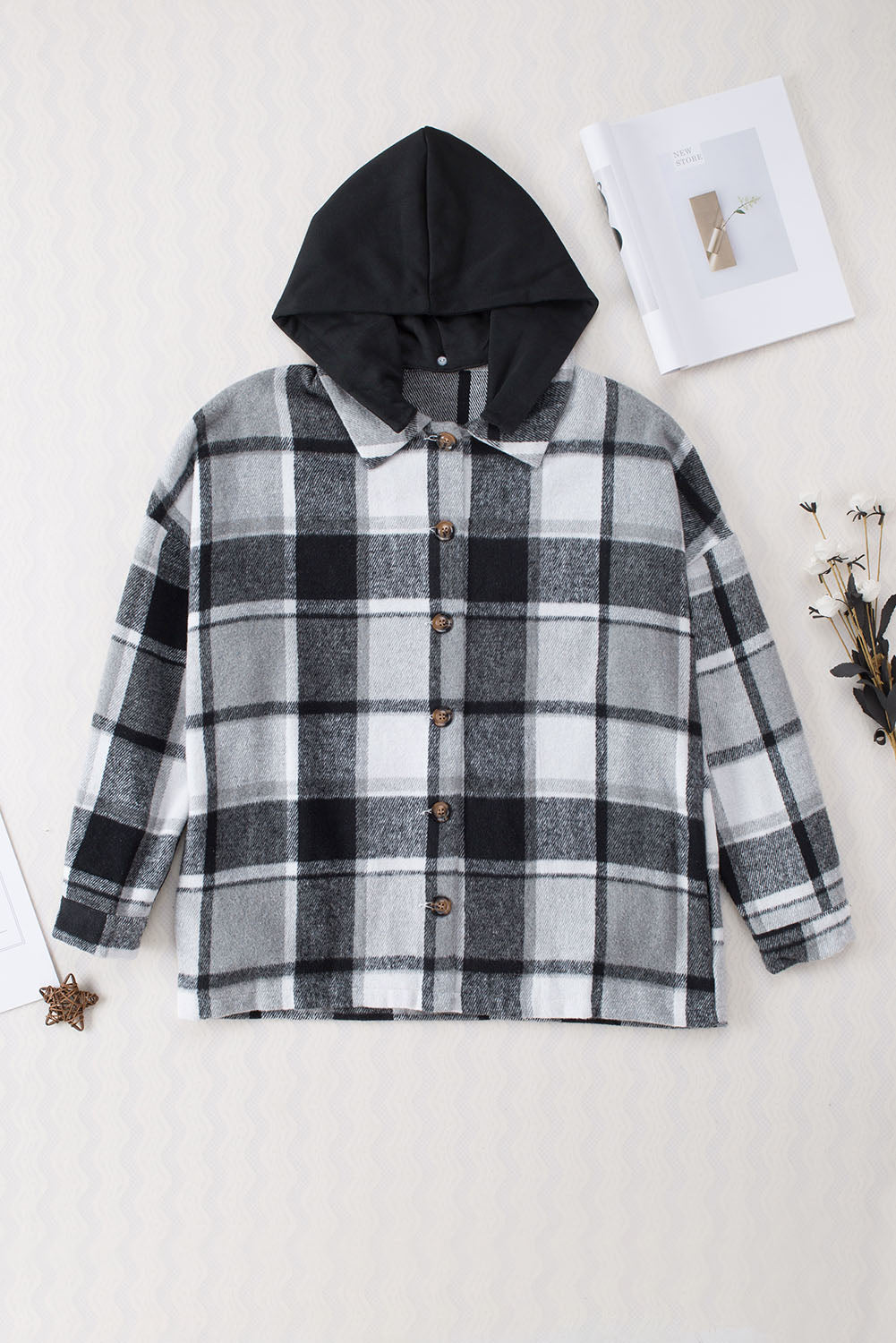 Drune | Gitterhemdenjacke mit Kapuze Polyester Lässig und Trendy