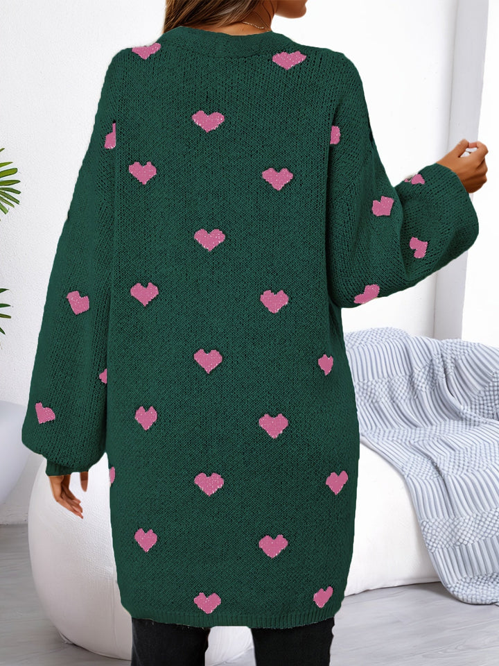 Drune | Herzmuster Lange Länge Wolle Strickjacke Für Damen - Ideal für Winter