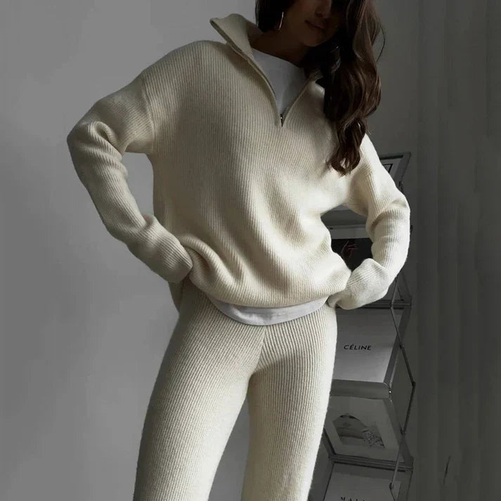 Drune | Zwei Teilige Gestrickte Reißverschluss Pullover Hoch Taillierte Hosen Satzs