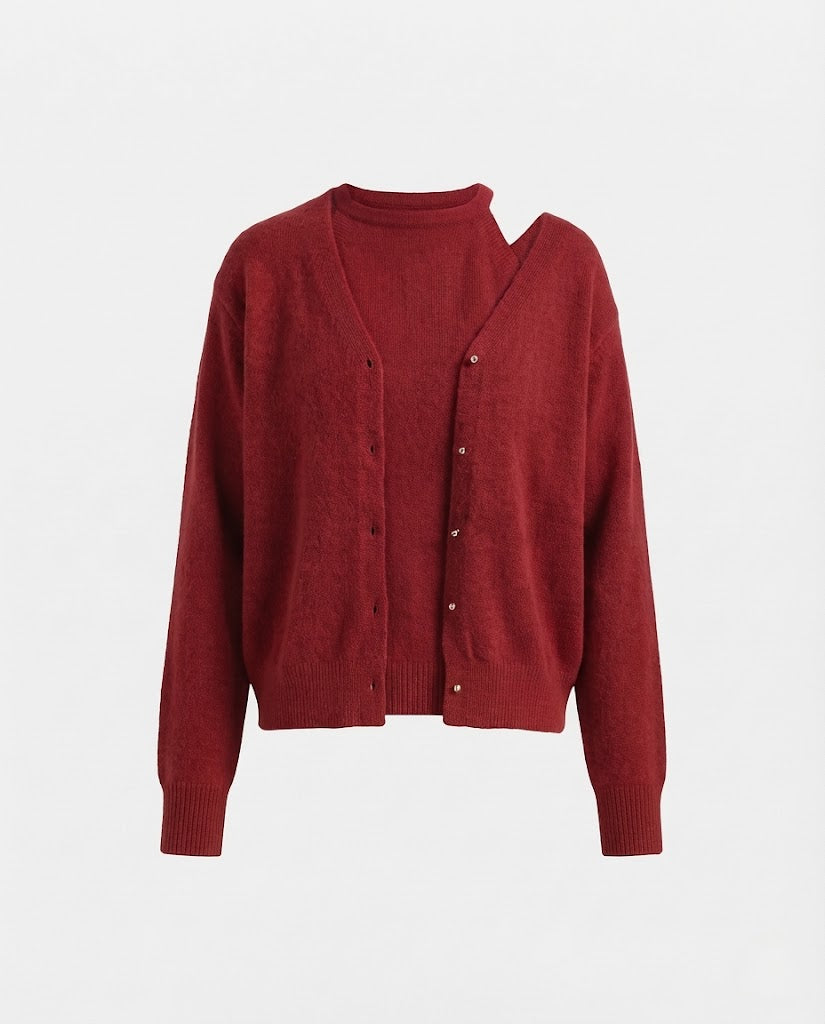 Damen Zweiteiliges Mohair‑Optik Feinstrick-Set: Oversize-Cardigan & Rundhals-Pullover Drune