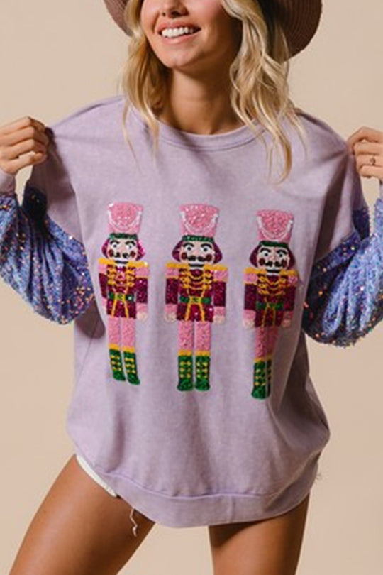 Drune | Weihnachten Lässig Locker Rundhals Pailletten Ärmel Sweatshirt