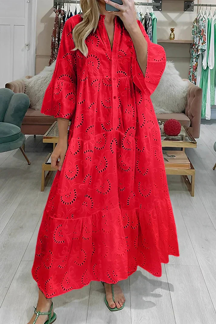 Drune | Elegantes Kleid mit Bestickten Ösen