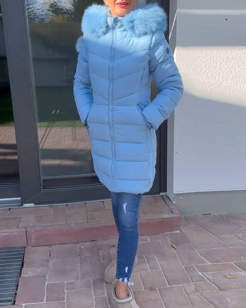 Drune | Lässige Einfarbige Wattierte Jacke mit Reißverschluss und Tasche