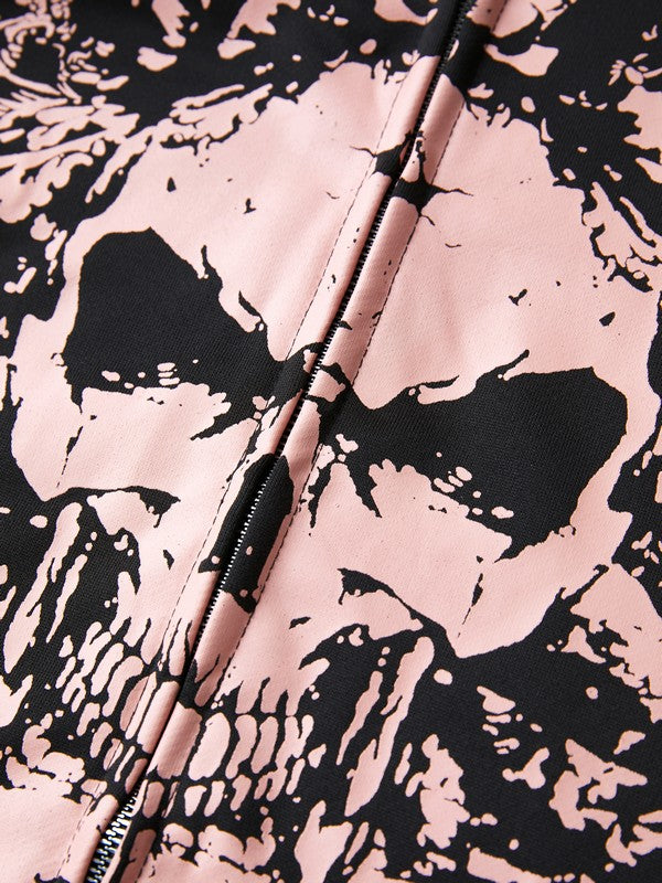 Drune | vintage Schädelprint oversized Hoodie mit Reißverschluss