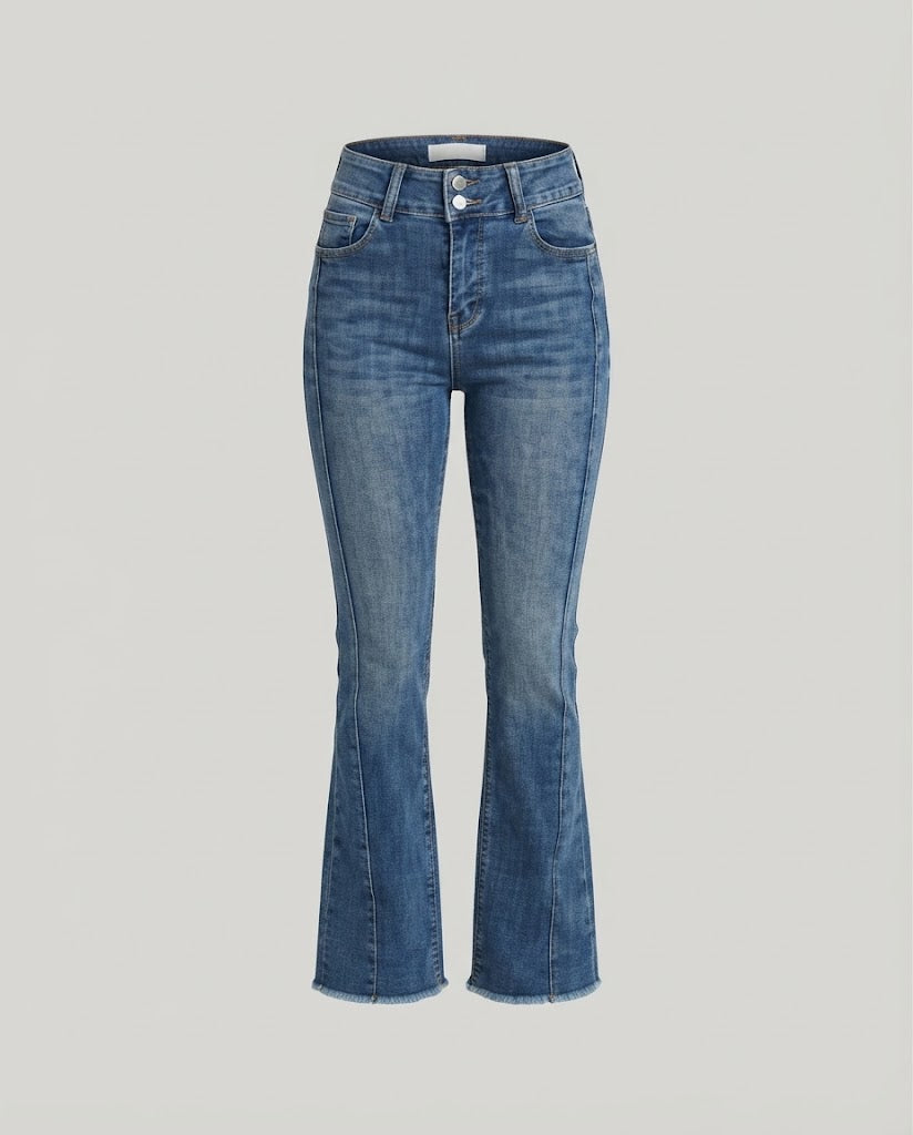 Damen High‑Waist Bootcut-Jeans mit betonter Seitennaht und vintage-inspirierter Waschung Drune