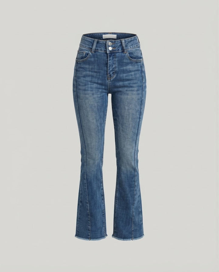 Damen High‑Waist Bootcut-Jeans mit betonter Seitennaht und vintage-inspirierter Waschung Drune