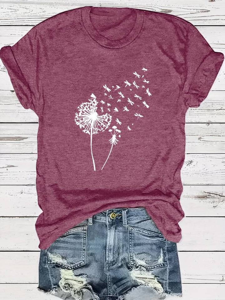 Drune | T-Shirt mit Löwenzahn-Print und Rundhalsausschnitt