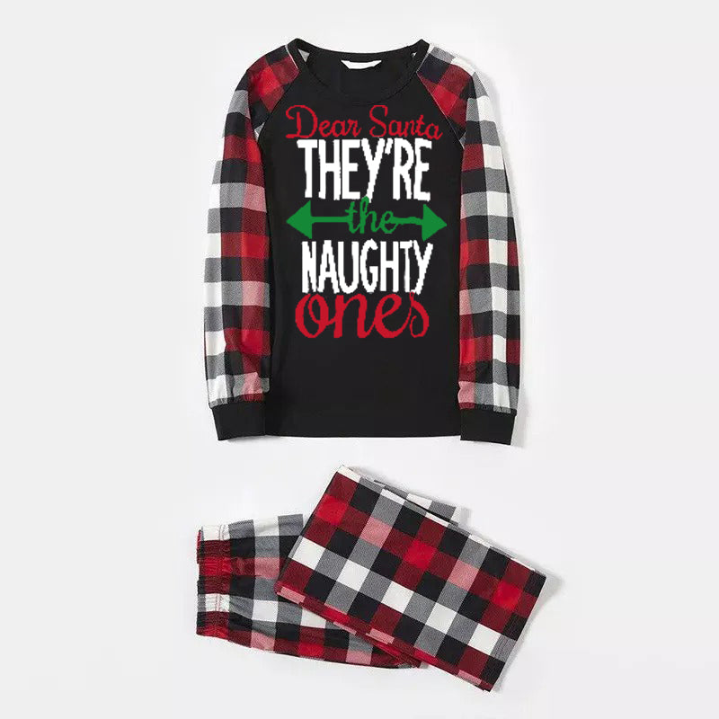 Drune | Weihnachts passende Familienpyjamas Buchstaben Druck Schwarz Weiß Karos Pyjama Set 2025
