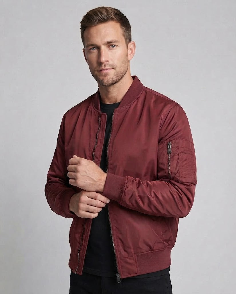 Herren Nylon-Bomberjacke im Pilotenstil mit Ärmeltasche, Rippbündchen und leichter Thermofütterung Drune