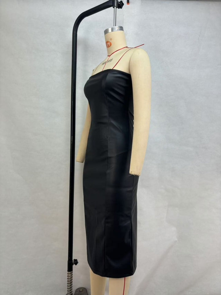 Drune | Schlauchtop PU-Leder geteiltes Kleid