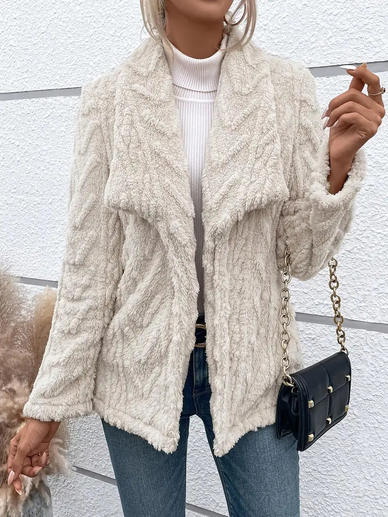 Drune | Fleecejacke Lockere Passform Offene Front Schalkragen Hüftlänge Weiches Fleece