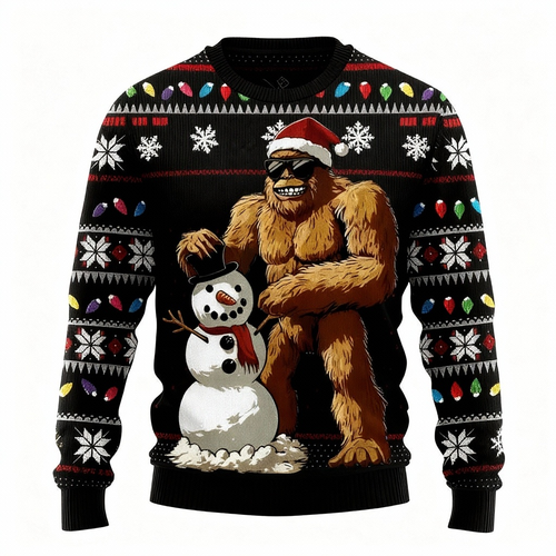 Drune | Xmas Tier- & Schneemanndruck - Hässliches Weihnachtsikonen-Mash-Up Hässlicher Pullover