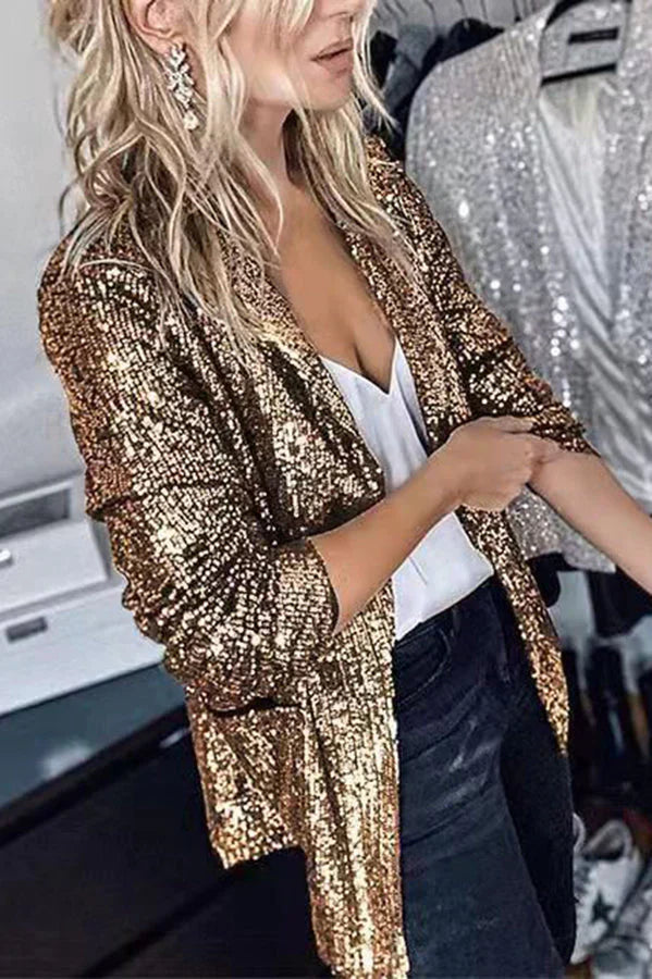 Drune | Frauen Pailletten Blazer Mit Langen Ärmeln Und Revers