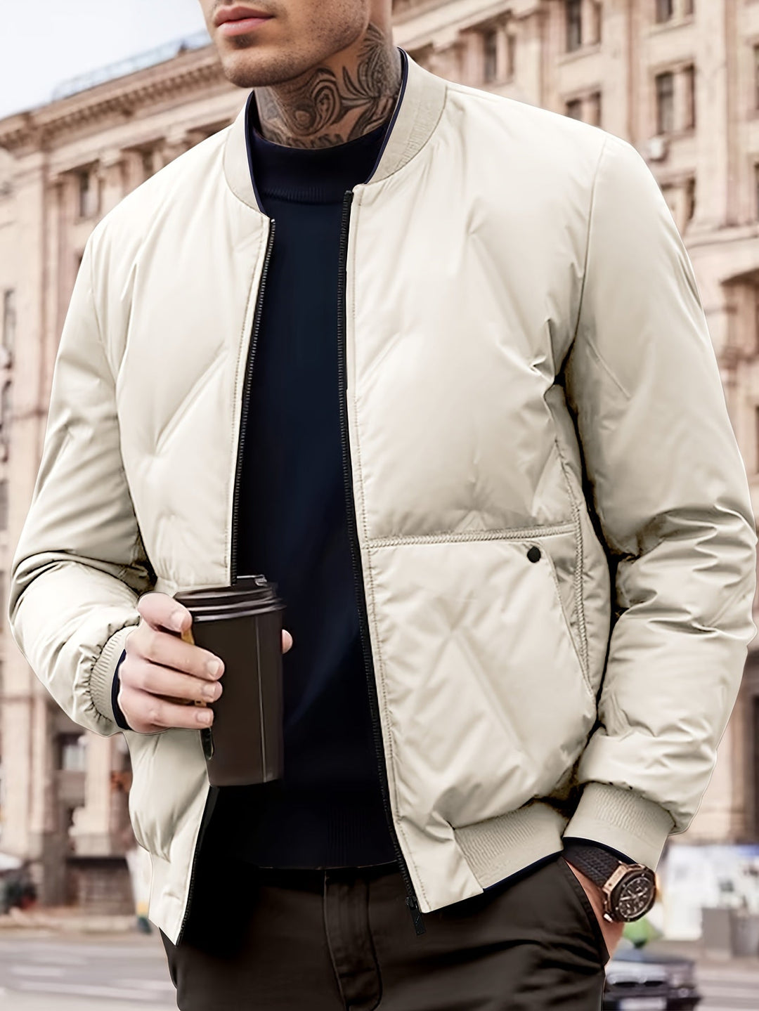 Drune | Baseballkragen Zip einfarbige Polarjacke mit Taschen Winterjacke für Männer - Perfekt für Aktivitäten im Freien