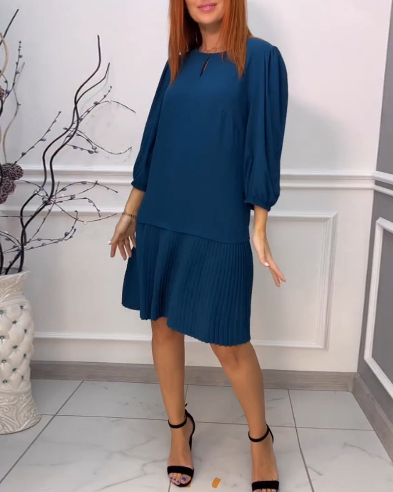 Drune | Einfarbiges Plissiertes Patchwork Kleid