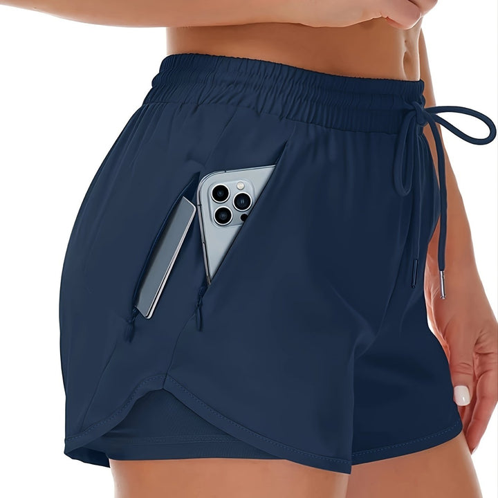 Drune | Sportliche 2 in 1 Lauf Fitnessshorts in Einfarbig Mit Mehreren Taschen