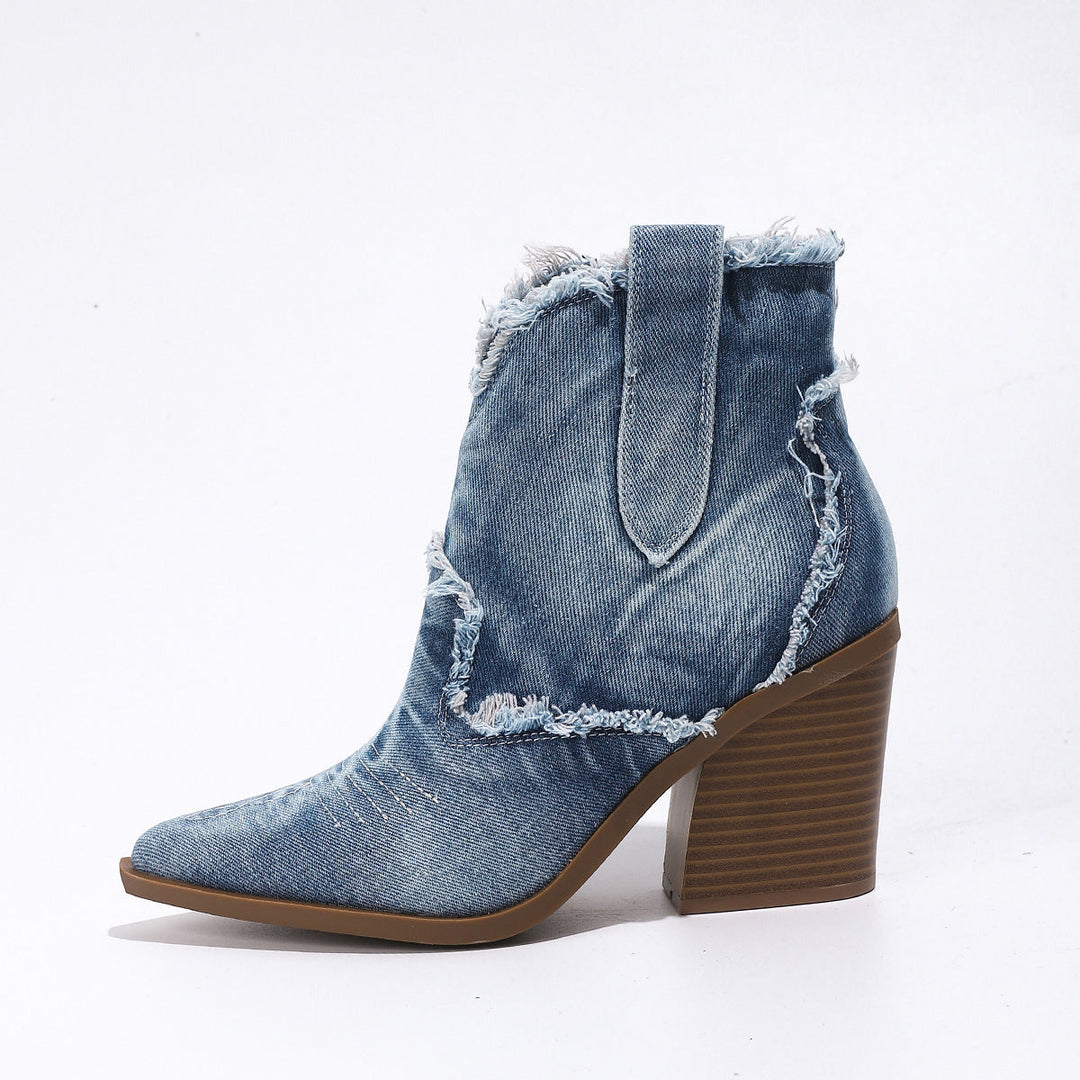 Drune | Damen Trendy Spitzes-Toe Western Cowboy-Stiefel Bequeme Stiefeletten