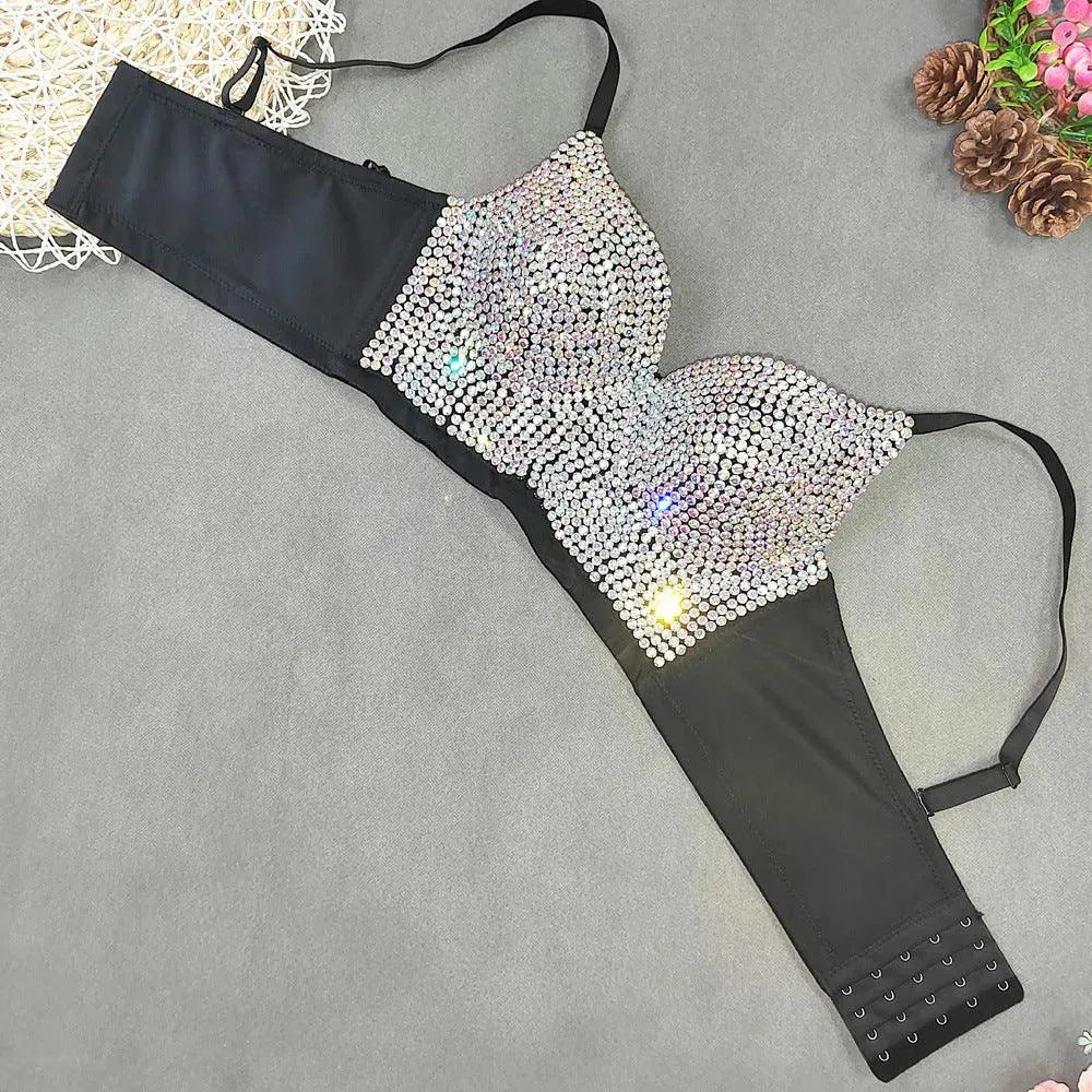 Drune | Top sexy mit V-Ausschnitt im Bustier-Stil mit leichten Diamanten