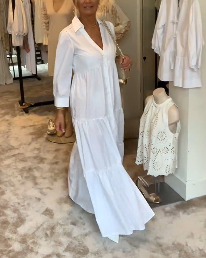 Drune | Lange Weiße Kleid mit Hemdkragen
