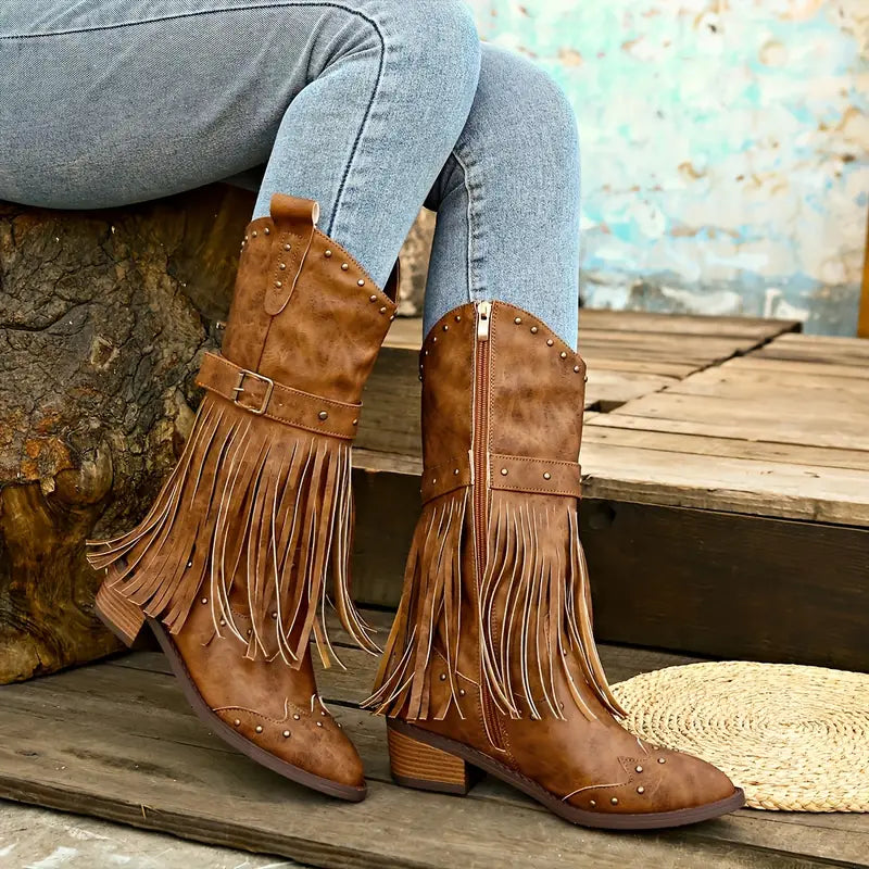 Drune | Quasten Bedeckte Damenstiefel mit Blockabsatz