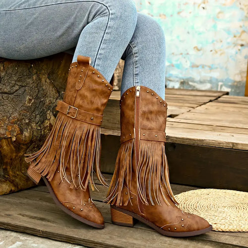 Drune | Quasten Bedeckte Damenstiefel mit Blockabsatz