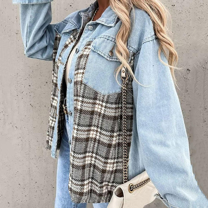 Drune | karierte Jacke mit klassischem Kragen und Knopfdetail