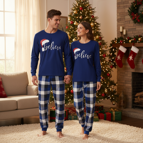 Drune | Paar Blaue Karierte Pyjamas Mit 
