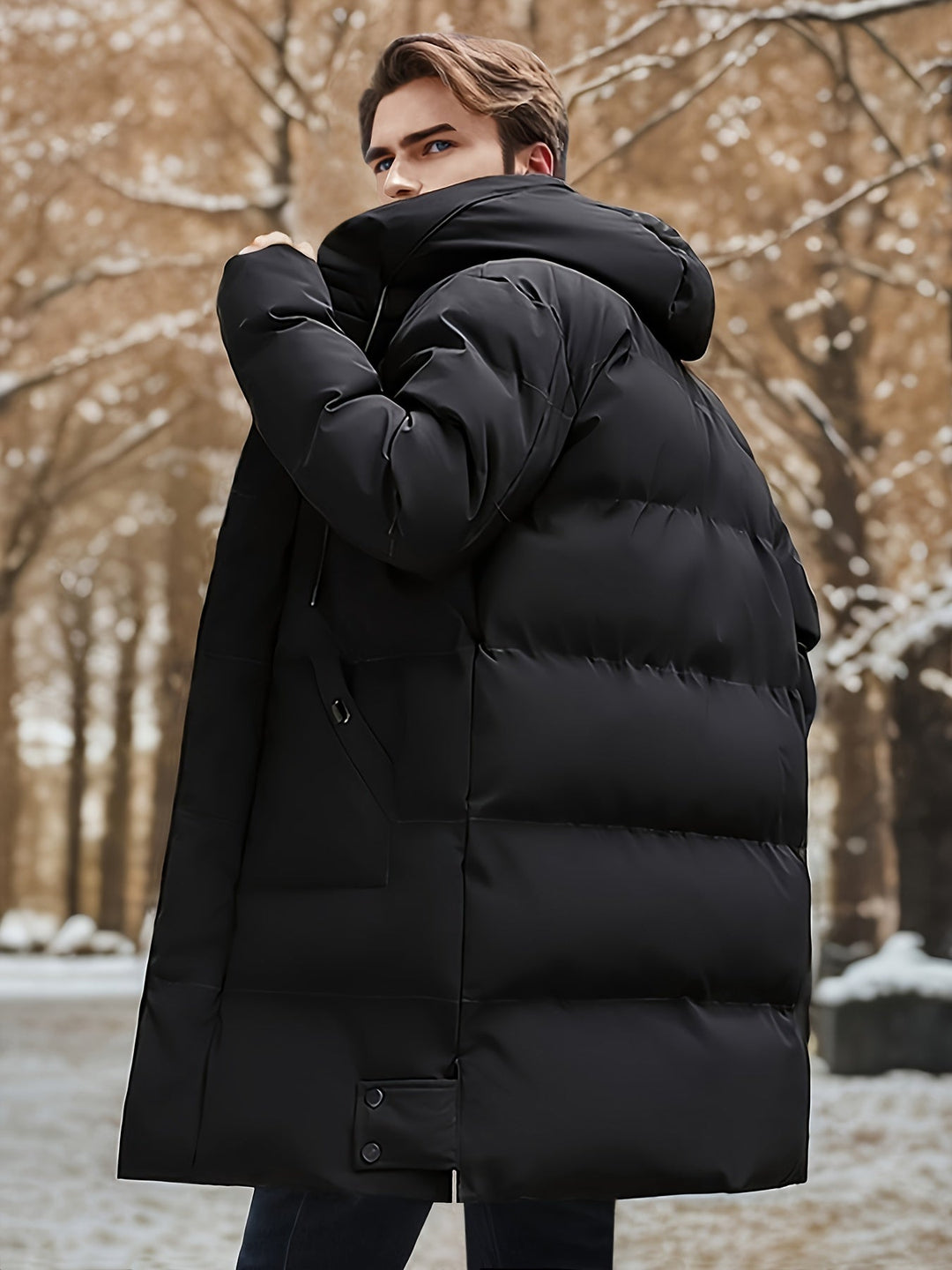 Drune | Mittellange Kapuzen Puffer Nicht-Dehnbar Reißverschlussleiste Winterjacke Für Herren - Perfekt für Outdoor-Aktivitäten