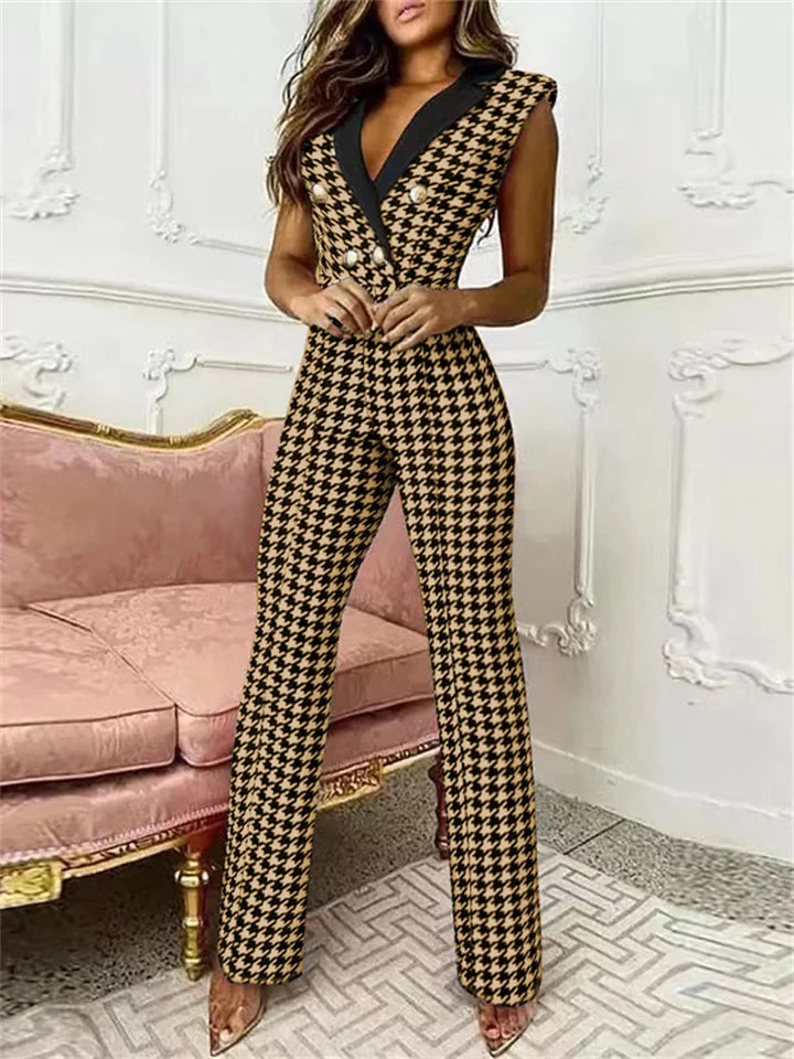 Drune | Jumpsuit mit V-Ausschnitt und Hahnentrittmuster