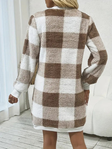 Drune | Schicke Herbstbraune Kariert V-Ausschnitt Pulloverkleid für Frauen