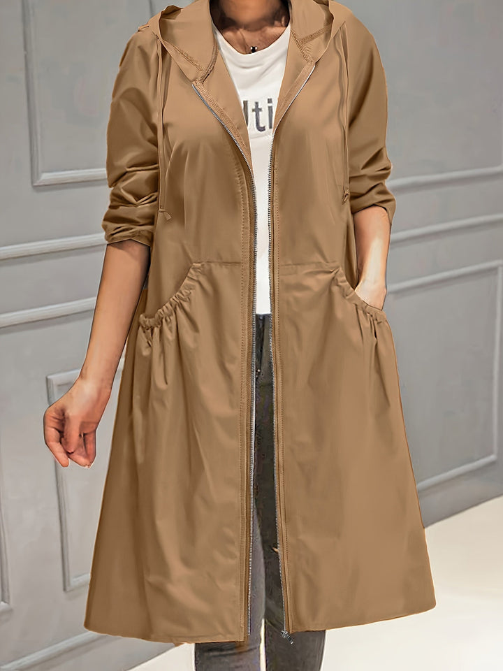 Drune | Damen Lässig Lange Jacke Mit Kapuze Und Reißverschluss