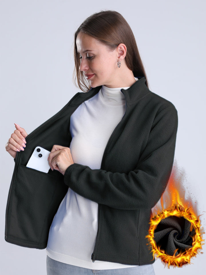 Drune | Unifarbene Fleece-Jacke mit Reißverschluss und Taschen