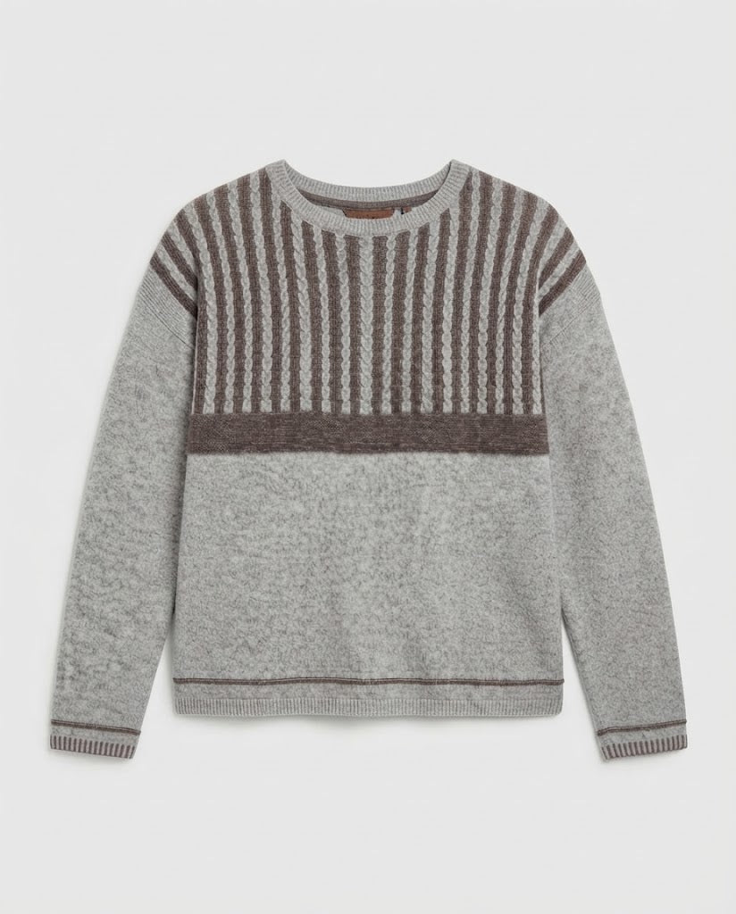Damen Feinstrickpullover mit Zopfstruktur und kontrastierender Passe Drune