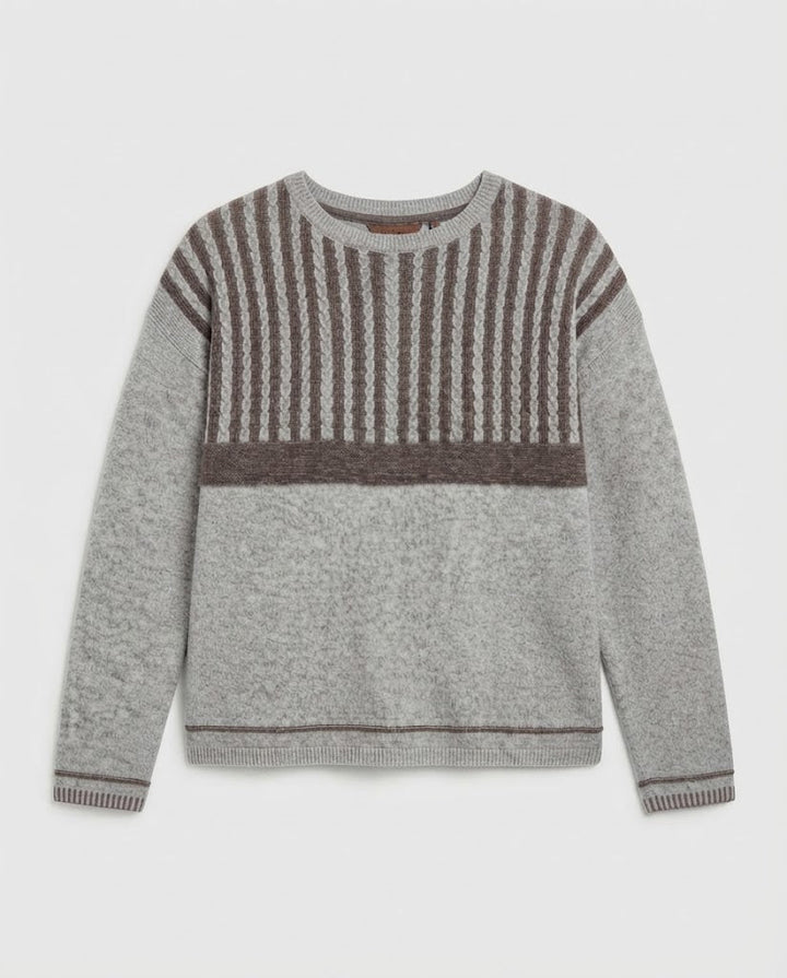 Damen Feinstrickpullover mit Zopfstruktur und kontrastierender Passe Drune