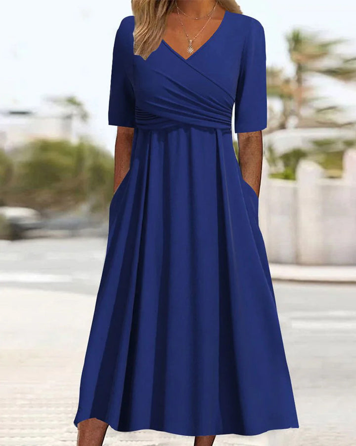 Drune | Elegantes gekreuztes Midi-Kleid mit Taschen für Damen
