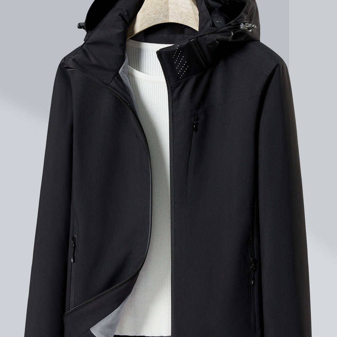 Drune | Outdoor Jacke Windbreaker und wasserdicht mit Fleece-Futter und Kapuze