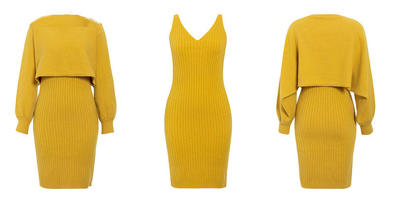 Drune | teilige gestrickte Set - elegantes gestricktes ärmelloses Kleid mit Pullover für Herbst und Winter