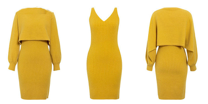 Drune | teilige gestrickte Set - elegantes gestricktes ärmelloses Kleid mit Pullover für Herbst und Winter