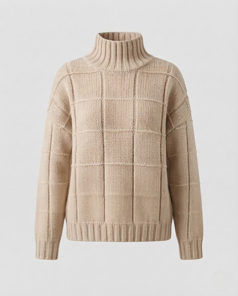 Damen Karierter Feinstrick-Mockneckpullover mit kastiger Oversize-Silhouette Drune