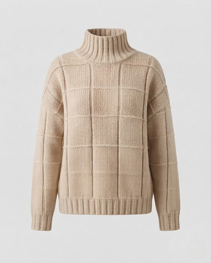 Damen Karierter Feinstrick-Mockneckpullover mit kastiger Oversize-Silhouette Drune