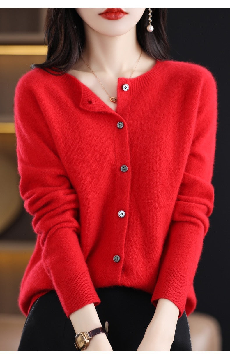 Drune | Merino Wollstrickjacke Mit Rundhalsausschnitt Und Langen Ärmeln