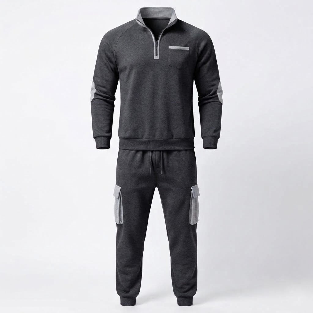 Herren Cargo Jogger Set mit Halb-Zip Sweatshirt, elastischem Taillenband und Klappentaschen Drune