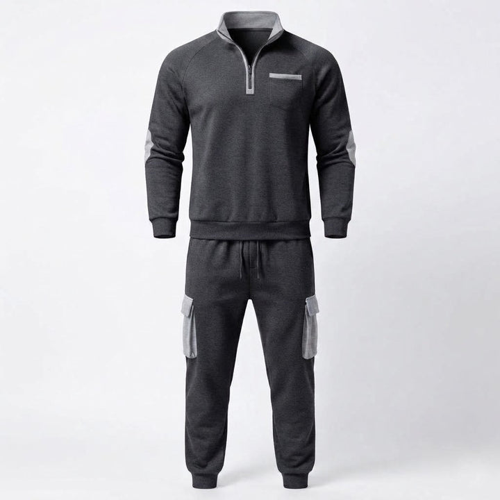 Herren Cargo Jogger Set mit Halb-Zip Sweatshirt, elastischem Taillenband und Klappentaschen Drune