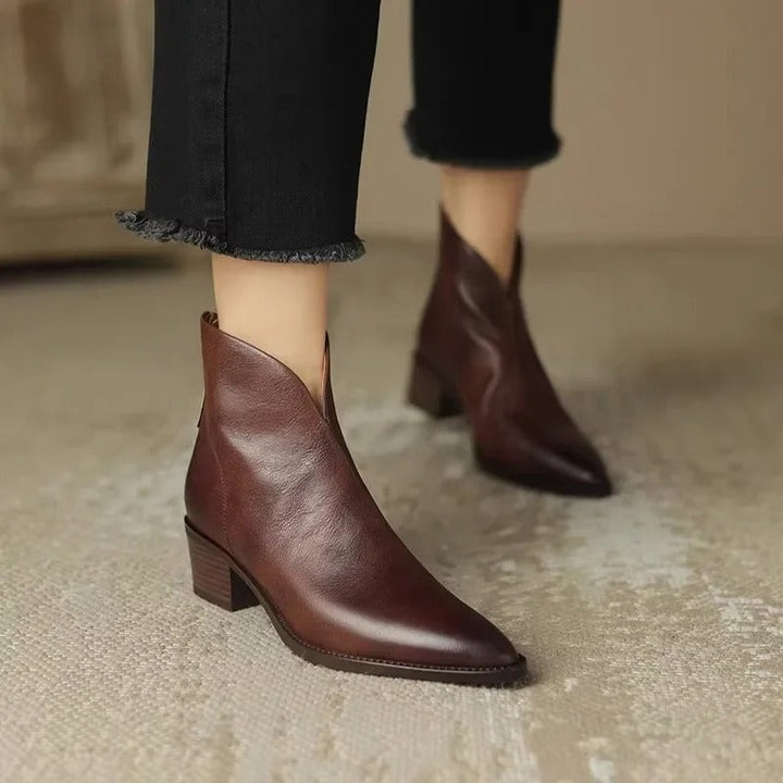 Drune | Stiefeletten Echtes Leder Spitzenzehen Mid Blockabsatz Elegante Passform