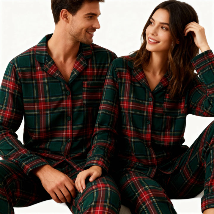 Drune | Familien-Weihnachten Plaid Knopf-Front-Pyjama-Sets